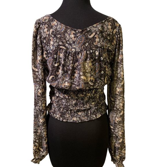 NWT FREE PEOPLE Lolita Printed Volume Sleeve Peasant Blouse XS - Picture 3 of 11